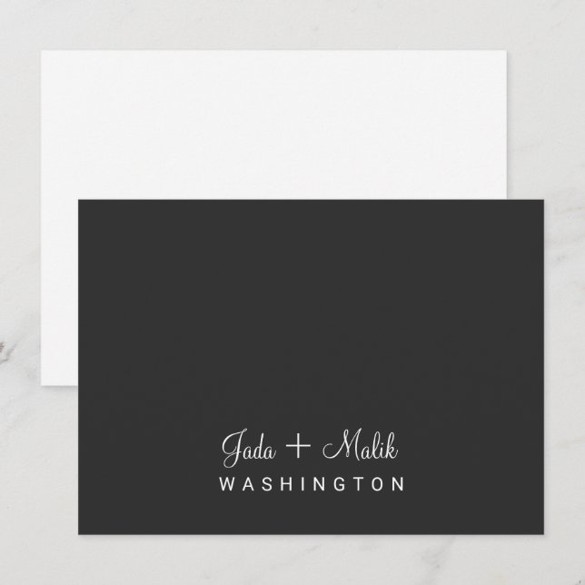 Carte De Correspondance Élégant Script Mariage Couple Monogramme noir (Devant / Derrière)