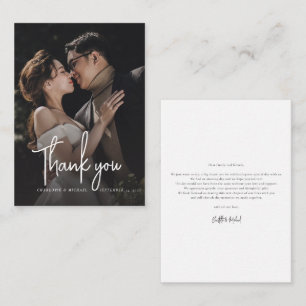 Carte De Correspondance Élégant Script Mariage Jour Photo Merci