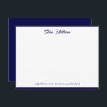 Carte De Correspondance Élégant Script Marine Bleu Stationery Bordure<br><div class="desc">Cette carte de bordures bleu marine comporte votre nom en script et votre adresse dans une police serif sur le devant avec un fond bleu marine assorti. Idéal pour les notes personnelles,  les cartes de remerciement ou la correspondance du client.</div>