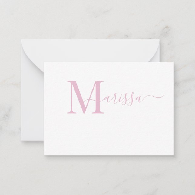 Carte De Correspondance Élégant Script moderne Pink Monogramme Nom (Devant)