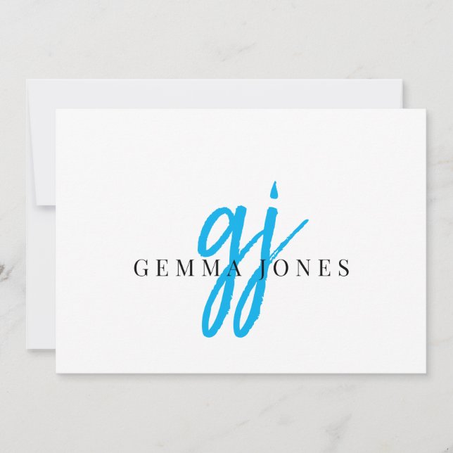 Carte De Correspondance Élégant Script Monogramme Bleu Nom Initiales (Devant)