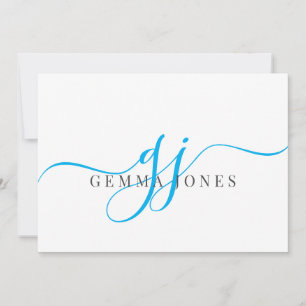 Carte De Correspondance Élégant Script Monogramme Bleu Nom Initiales