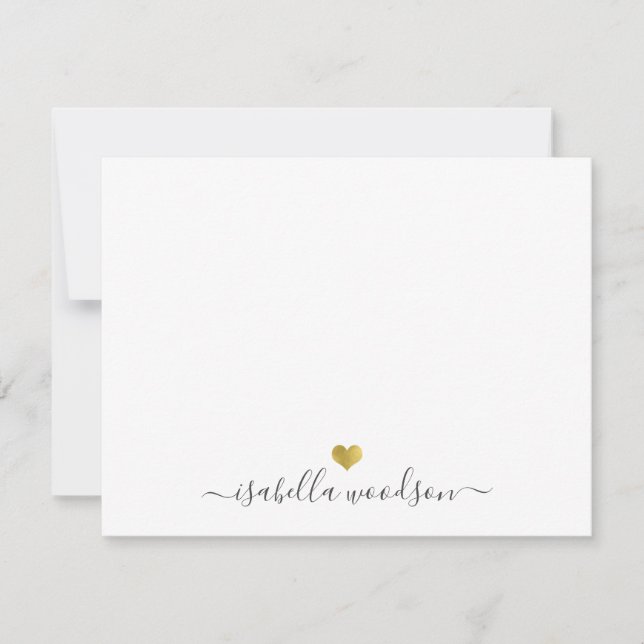 Carte De Correspondance Elegant Script Name Faux Gold Foil Heart  (Devant)