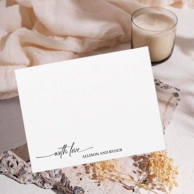 Carte De Correspondance Élégant Script noir blanc avec Merci d'amour (Créateur téléchargé)