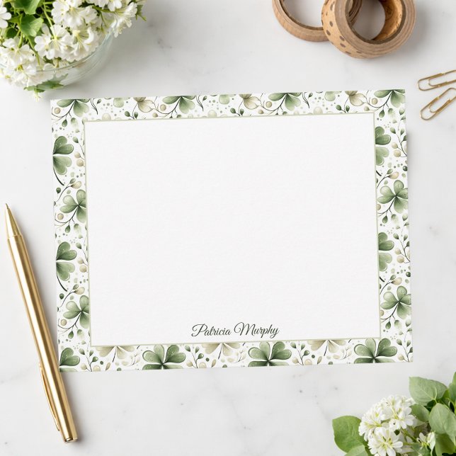Carte De Correspondance Elegant Shamrock Botanical Notecard | Personalized (Créateur téléchargé)