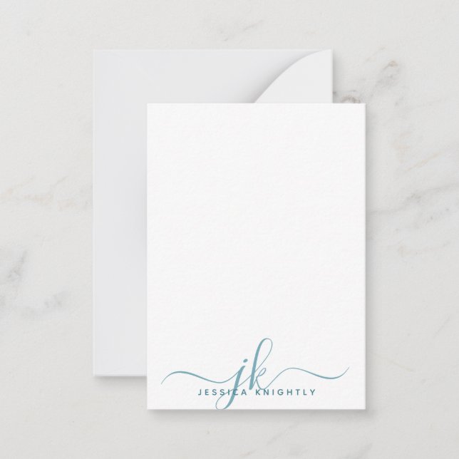 Carte De Correspondance Élégant Turquoise Script Monogramme Initiales Mini (Devant)