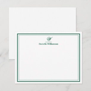 Carte De Correspondance Élégant Vert Chasseur Monogramme Double Bordure Bl