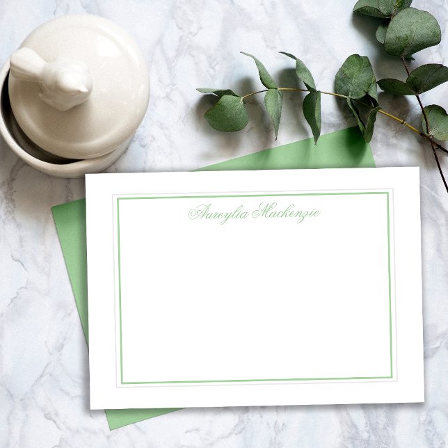 Carte De Correspondance Élégant vert clair et blanc Personnalisé (Elegant Light Green and White Personalized Note Card)