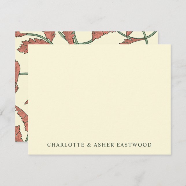 Carte De Correspondance Élégant Vins Floraux Couple Crème Newlyweds (Devant / Derrière)