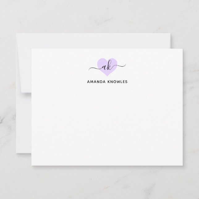 Carte De Correspondance Élégant violet monogramme de coeur Simple minimali (Devant)