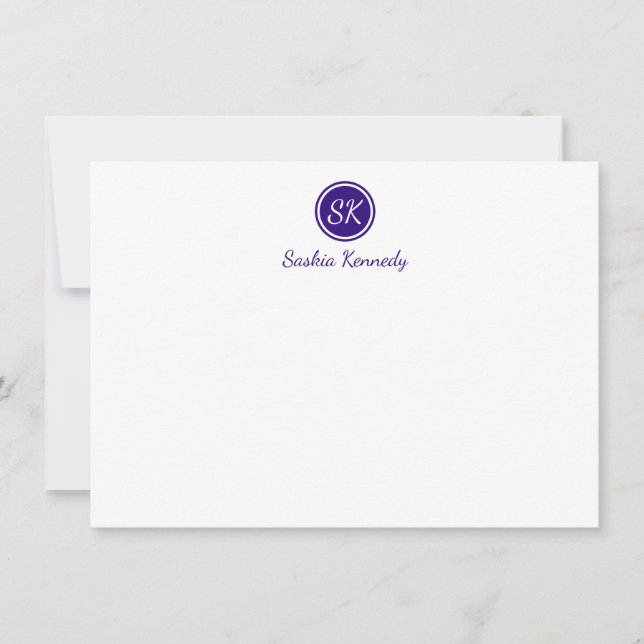 Carte De Correspondance Élégant violet Script Monogramme Professionnel (Devant)