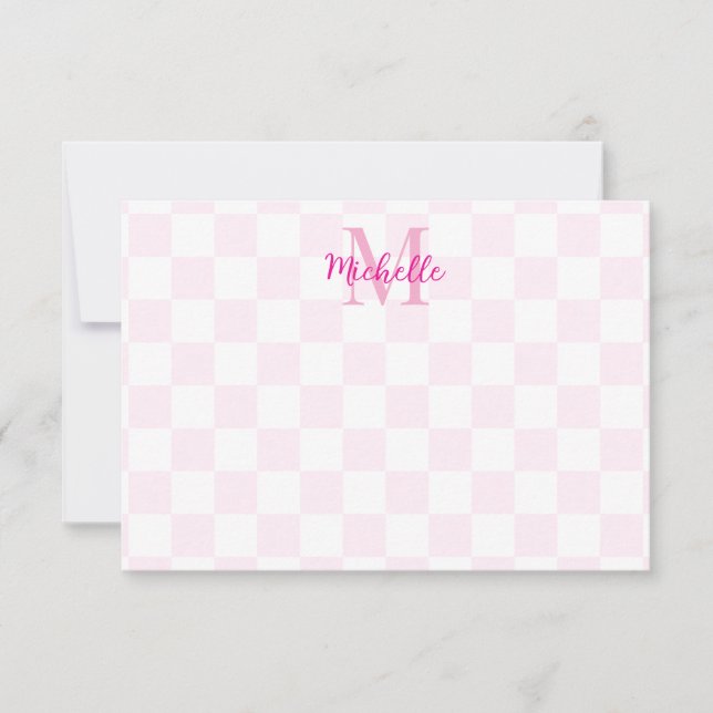 Carte De Correspondance Elegant White and Pink Checkerboard Personalized  (Devant)