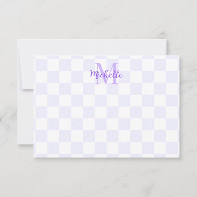 Carte De Correspondance Elegant White and Purple Checkerboard Personalized (Devant)