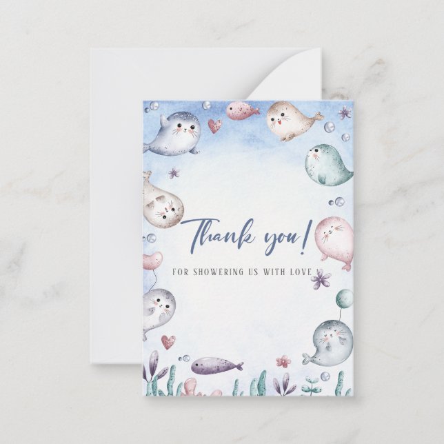 Carte De Correspondance Elégante aquarelle Bébé Merci Seal Baby Showe (Devant)