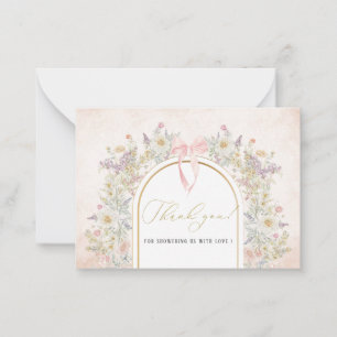 Carte De Correspondance Elégante aquarelle Fleurs roses Ruban de mât Bébé