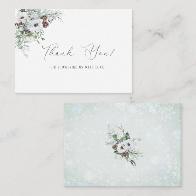 Carte De Correspondance Elégante aquarelle hiver Anémones fleurs Baby sh (Devant / Derrière)