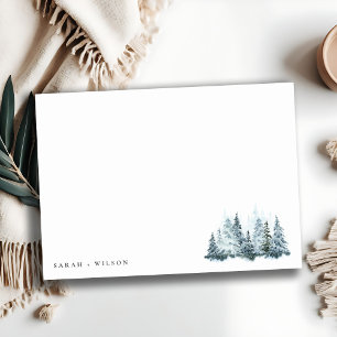 Carte De Correspondance Elégante aquarelle neige hiver Mariage de pin