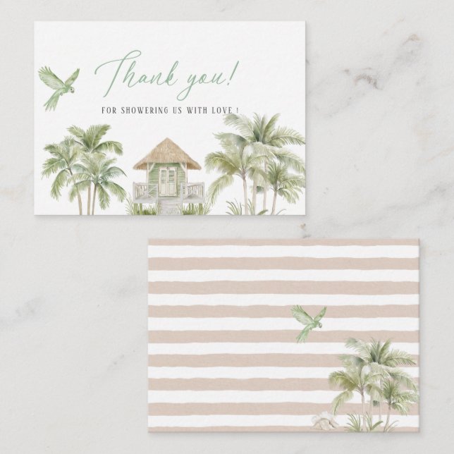 Carte De Correspondance Elégante aquarelle Tropical Beach Palm Bridal show (Devant / Derrière)