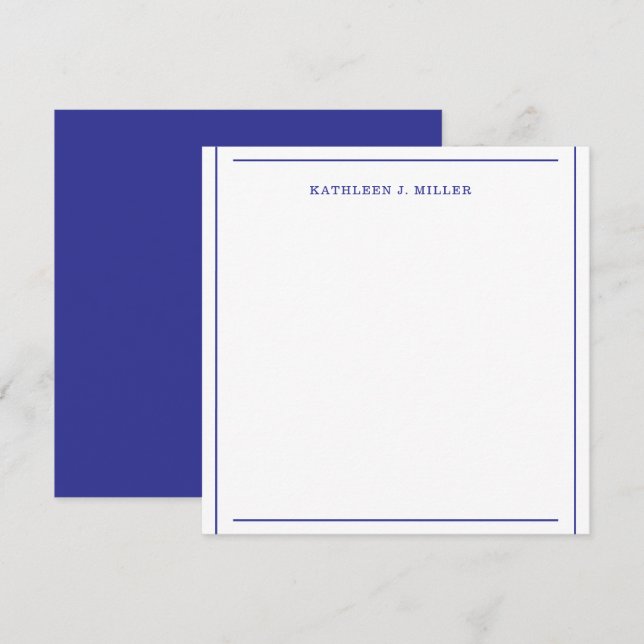 Carte de correspondance élégante avec bordure bleu (Devant / Derrière)