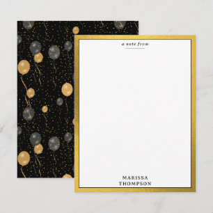 Carte De Correspondance Élégante Black & Gold Balloons Party