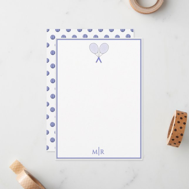 Carte de correspondance élégante bleue avec monogr (Devant/Arrière en situation)