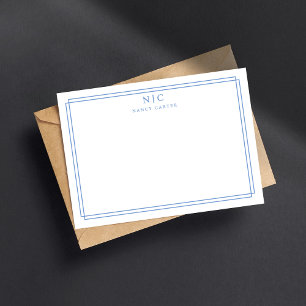 Carte De Correspondance Elégante bordure géométrique bleu clair de deux mo
