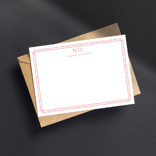 Carte De Correspondance Élégante bordure géométrique rose à deux monogramm
