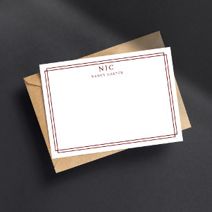 Carte De Correspondance Elégante bordure géométrique rouge marron à deux m