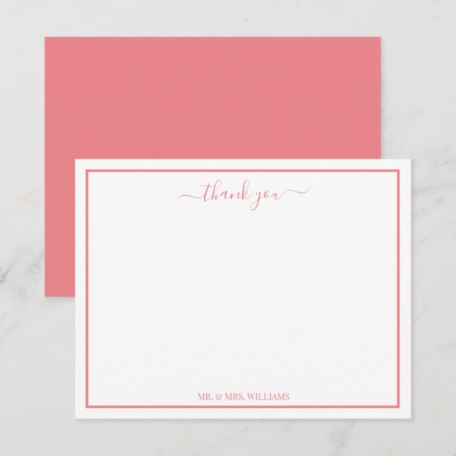Carte De Correspondance Élégante calligraphie de script Merci rose (Devant / Derrière)