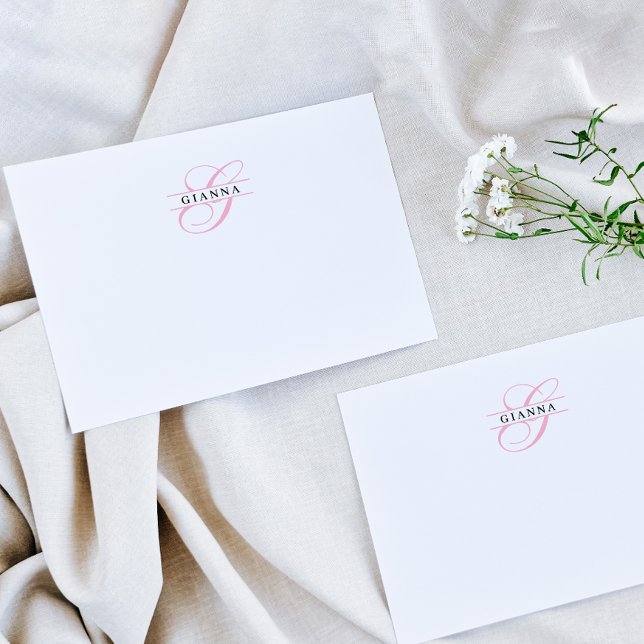 Carte De Correspondance Élégante Calligraphie rose-Bleu Monogramme Fractio (Créateur téléchargé)