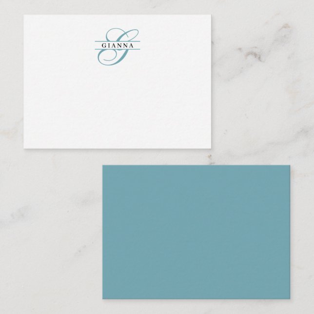 Carte De Correspondance Élégante calligraphie Turquoise Split Monogramme (Devant / Derrière)