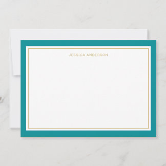 Carte De Correspondance Elégante Et Feminine Turquoise Gold Bordure Person