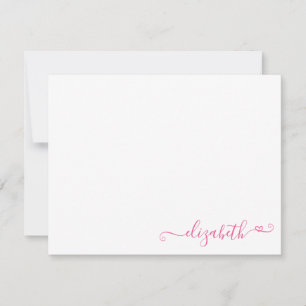 Carte De Correspondance Élégante femme moderne Magenta Pink Heart Script