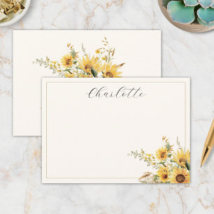 Carte De Correspondance Élégante Florale de Tournesol Aquarelle Rustique