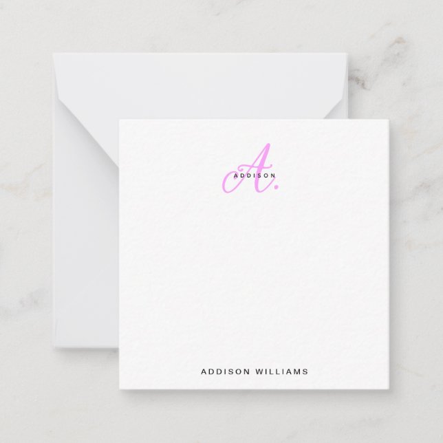 Carte De Correspondance Élégante Girly Magenta Hot Pink Script Monogramme (Devant)