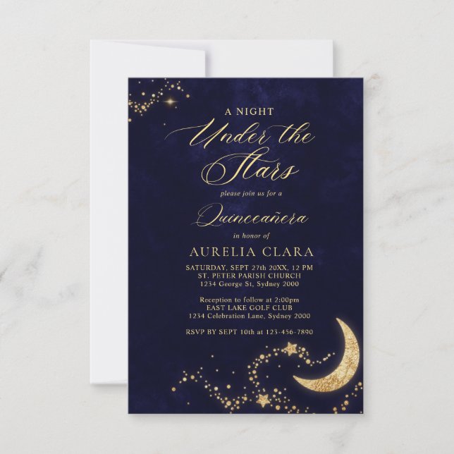 Carte De Correspondance Élégante nuit sous les étoiles Quinceañera (Devant)