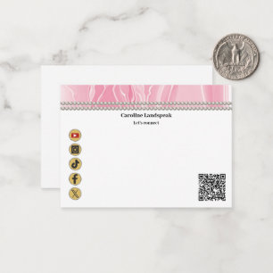 Carte De Correspondance Élégante soie rose vif, médias sociaux et code QR
