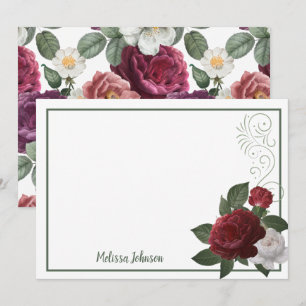 Carte De Correspondance Élégantes roses florales bordeaux et rose