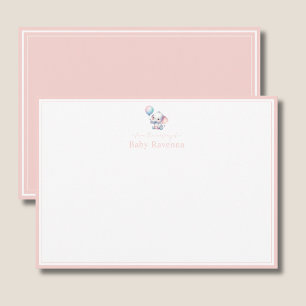 Carte De Correspondance Élément Bébé Éléphant Rose Pâle Bordure Chambre No