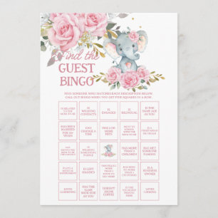 Carte De Correspondance Élément Rose Floral Éléphant Trouvez le Bébé Invit