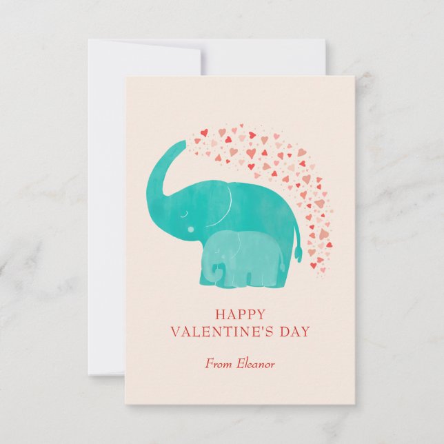 Carte De Correspondance Elephant Happy Valentine's Day Kid Photo (Devant)