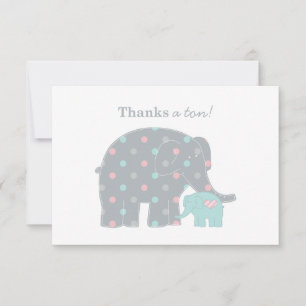 Carte De Correspondance Éléphant Mère Bébé Sarcelle Points Roses