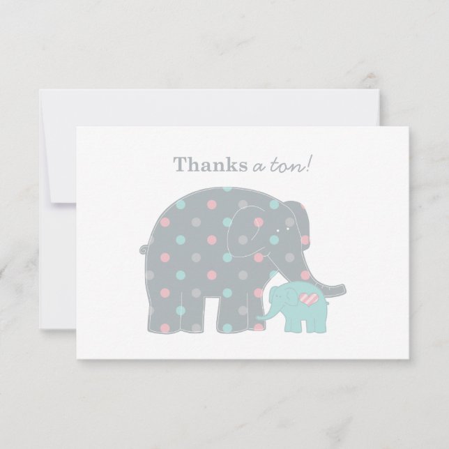 Carte De Correspondance Éléphant Mère Bébé Sarcelle Points Roses (Devant)