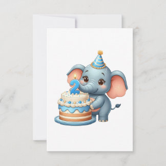 Carte De Correspondance Éléphant Mignon 2ème Anniversaire