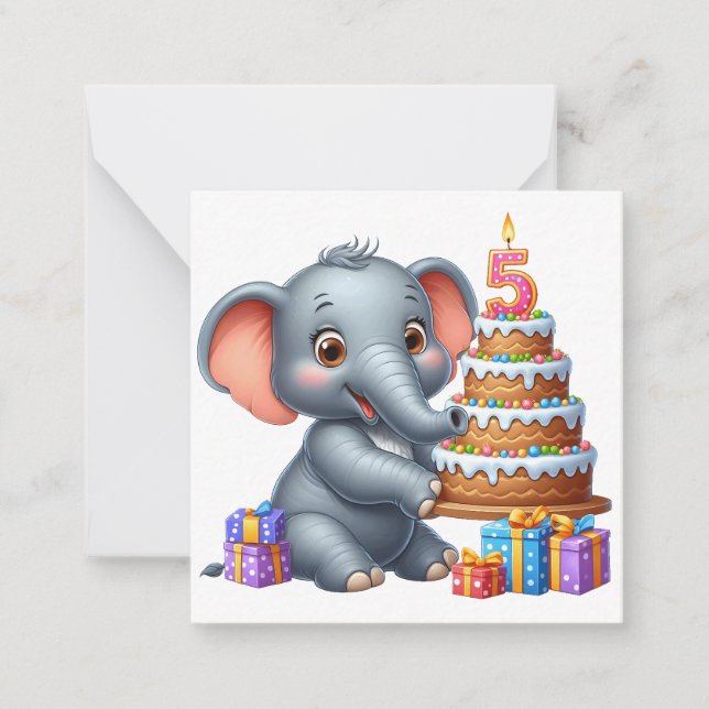 Carte De Correspondance Éléphant Mignon 5ème Anniversaire (Devant)