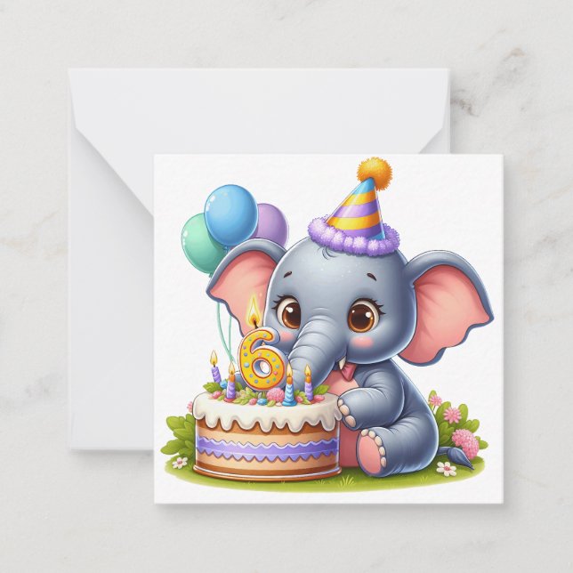 Carte De Correspondance Éléphant Mignon 6ème Anniversaire (Devant)