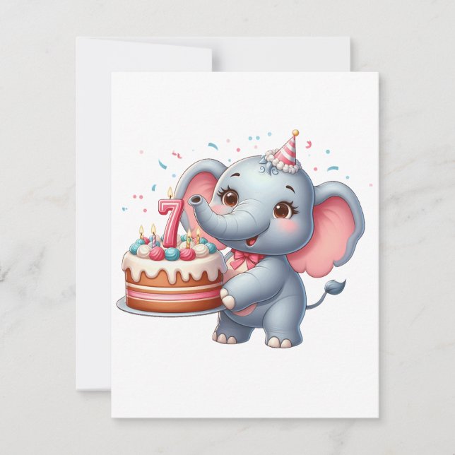 Carte De Correspondance Éléphant Mignon 7ème Anniversaire (Devant)