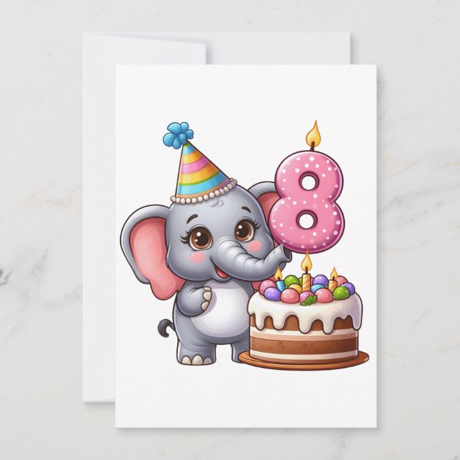 Carte De Correspondance Éléphant Mignon 8ème Anniversaire (Devant)