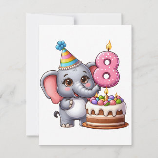 Carte De Correspondance Éléphant Mignon 8ème Anniversaire
