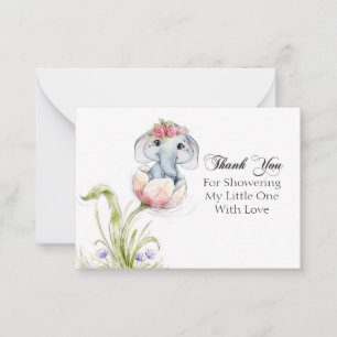 Carte De Correspondance Eléphant mignon sur pétales de fleurs Merci